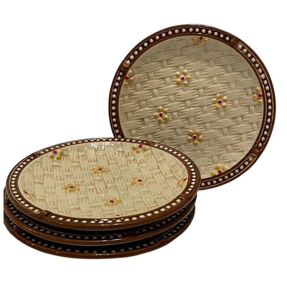 4 - TEMP-TATIONS  By Tara Old World Brown Basketweave 5.5” Salad Side Plates
